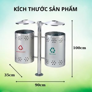 Thùng rác inox treo đôi ngoài trời, thùng rác công cộng phân loại rác Plasticsaigon - hinh 2