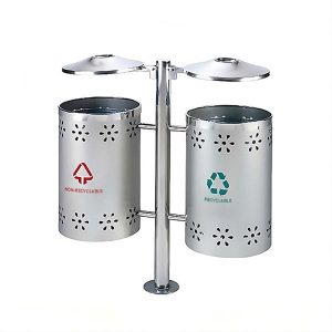 Thùng rác inox treo đôi ngoài trời 60L phân loại rác công cộng bền bỉ