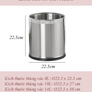 Thùng rác inox tròn 2 lớp 8L bền, sang trọng cho văn phòng & gia đình