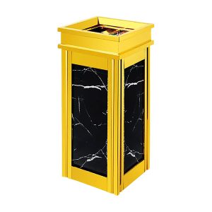 Thùng rác inox vàng đá đen 50L đá hoa cương đặt tiền sảnh khách sạn