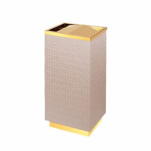 Thùng rác inox vàng bọc giả da 50L cao cấp cho văn phòng nhà hàng