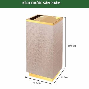 Thùng rác inox vàng bọc giả da 50L cao cấp cho văn phòng nhà hàng - hình 1