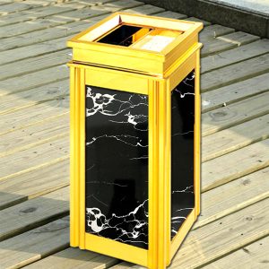 Thùng rác inox vàng đá đen có gạt tàn Plasticsaigon - anh san pham