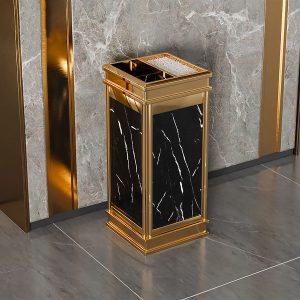 Thùng rác inox vàng đá đen có gạt tàn Plasticsaigon - hinh 2