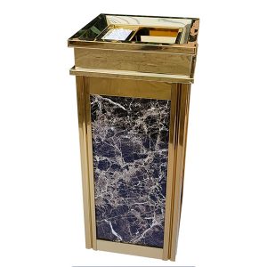 Thùng rác inox vàng giả đá xanh vân hoa cao cấp Plasticsaigon - anh san pham