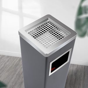 Thùng rác Inox vuông 24L có gạt tàn L24xH62cm cho văn phòng và công cộng - hình 1