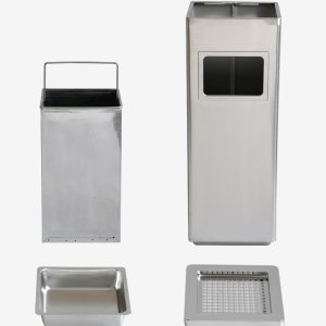 Thùng rác Inox vuông có gạt tàn L24xH62cm Plasticsaigon - hinh 2