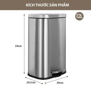 Thùng rác inox vuông đạp chân 12L Plasticsaigon - anh san pham