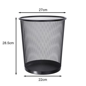 Thùng rác lưới tròn 30L thép sơn đen cho văn phòng và công cộng - hình 1