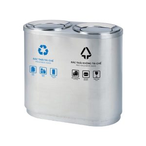 Thùng rác nắp lật 2 ngăn ngoài trời HDPE 120L bền bỉ chống thời tiết