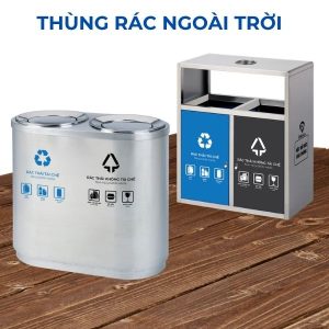 Thùng rác nắp lật 2 ngăn ngoài trời Plasticsaigon - anh san pham