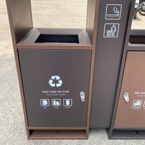 Thùng rác ngoài trời 2 ngăn có gạt tàn Plasticsaigon - anh san pham