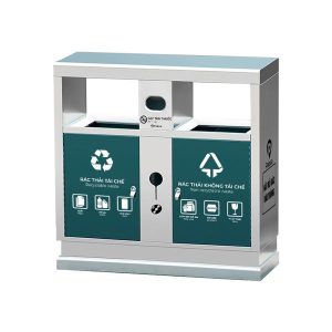 Thùng rác ngoài trời 2 ngăn HDPE 120L có mái che chống thời tiết