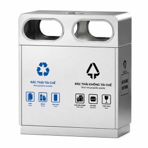 Thùng rác ngoài trời 2 ngăn inox 80L chịu thời tiết công cộng