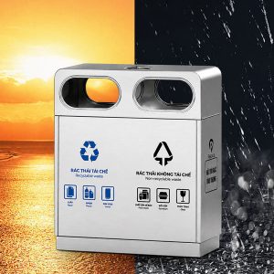 Thùng rác ngoài trời 2 ngăn inox Plasticsaigon - anh san pham