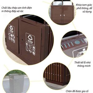 Thùng rác ngoài trời 2 ngăn thép sơn tĩnh điện 120L chịu thời tiết