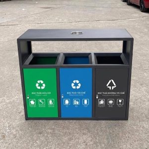 Thùng rác ngoài trời 3 ngăn có gạt tàn Plasticsaigon - anh san pham