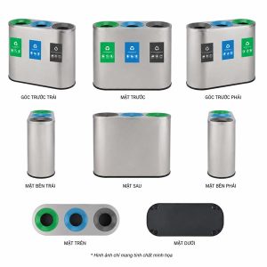 Thùng rác ngoài trời 3 ngăn phân loại HDPE 120L chống thời tiết - hình 1