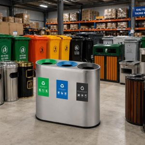 Thùng rác ngoài trời 3 ngăn phân loại Plasticsaigon - anh san pham
