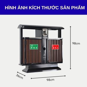 Thùng rác ngoài trời thép giả gỗ 2 ngăn dung tích 120L - bền đẹp, chống ăn mòn
