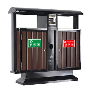 Thùng rác ngoài trời thép giả gỗ 2 ngăn dung tích 120L - bền đẹp, chống ăn mòn - hình 1