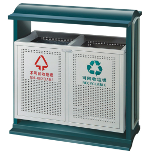 Thùng rác ngoài trời thép sơn xanh trắng Plasticsaigon - hinh 2