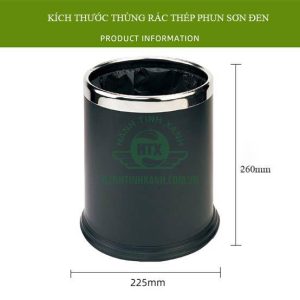 Thùng rác nhựa 2 lớp Ø24 màu đen dung tích 10L cho văn phòng