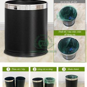 Thùng rác nhựa 2 lớp màu đen Ø24 dùng văn phòng Plasticsaigon - anh san pham