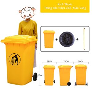Thùng rác nhựa 240L màu vàng Plasticsaigon - hinh 2