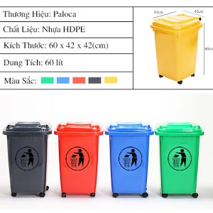 Thùng rác nhựa 60 lít, thùng rác 60L có bánh xe Plasticsaigon - anh san pham