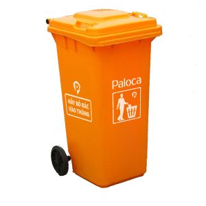 Thùng rác nhựa HDPE 120L màu cam chịu lực, dùng công cộng, gia đình