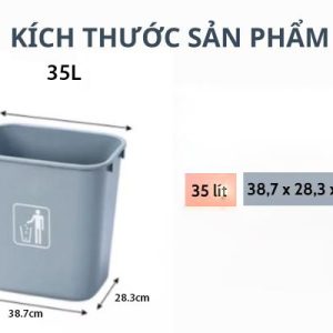 Thùng rác nhựa HDPE 35L không nắp bền bỉ cho gia đình văn phòng