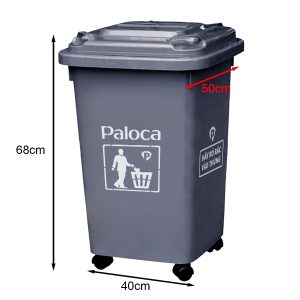 Thùng rác nhựa HDPE 60L màu ghi đen chịu lực cao dùng công cộng