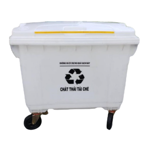 Thùng rác nhựa HDPE 660L màu trắng đựng chất thải tái chế bền chắc