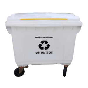 Thùng rác nhựa HDPE 660L màu trắng đựng chất thải tái chế bền chắc - hình 1