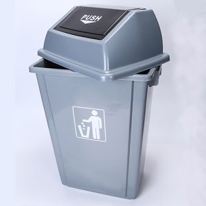 Thùng rác nhựa nắp đẩy 60L HDPE màu ghi bền chắc - hình 1