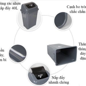 Thùng rác nhựa nắp đẩy 60L màu ghi Plasticsaigon - hinh 2