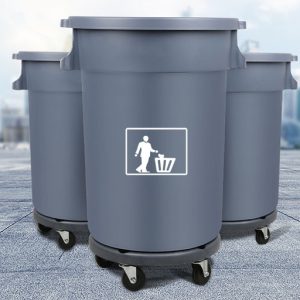 Thùng rác nhựa tròn 80L có bánh xe màu ghi Plasticsaigon - hinh 2
