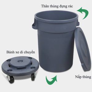 Thùng rác nhựa tròn có bánh xe Plasticsaigon - hinh 2