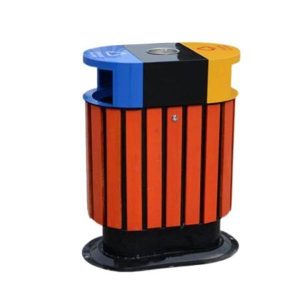 Thùng rác đôi ngoài trời giả gỗ HDPE 120L bền bỉ chống thời tiết