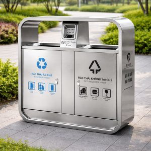 Thùng rác đôi ngoài trời HDPE 120L bền bỉ chống thời tiết - hình 1