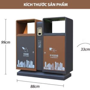 Thùng rác phân loại 2 ngăn bằng thép phun sơn Plasticsaigon - anh san pham