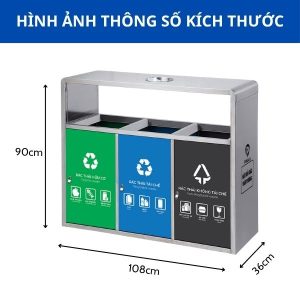 Thùng rác phân loại 3 ngăn inox 90L công nghiệp bền bỉ - hình 1