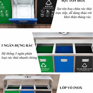 Thùng rác phân loại 3 ngăn inox Plasticsaigon - hinh 2