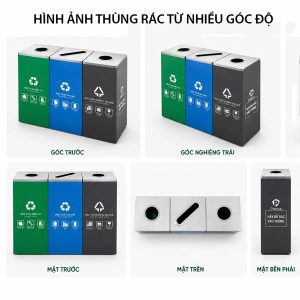 Thùng rác phân loại 3 ngăn ngoài trời nhựa HDPE 120L chịu thời tiết - hình 1