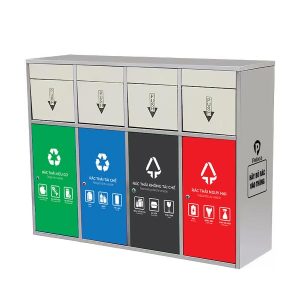 Thùng rác phân loại 4 ngăn cửa đẩy nhựa HDPE 120L công cộng