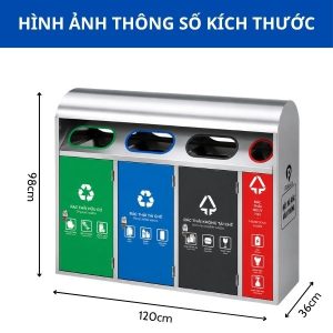 Thùng rác phân loại 4 ngăn ngoài trời HDPE 160L bền bỉ - hình 1