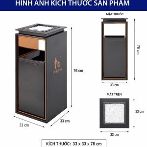 Thùng rác sảnh có gạt tàn đen, thùng rác cao cấp thép phun sơn Plasticsaigon - anh san pham