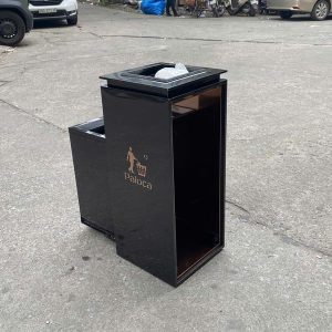 Thùng rác sảnh có gạt tàn đen, thùng rác cao cấp thép phun sơn Plasticsaigon - hinh 2