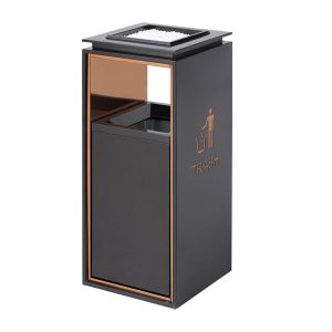 Thùng rác sảnh gạt tàn đen 50L thép phun sơn cao cấp chống ăn mòn